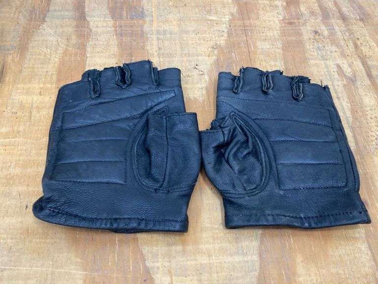 Harley Davidson black Leather fingerless gloves - Image 2