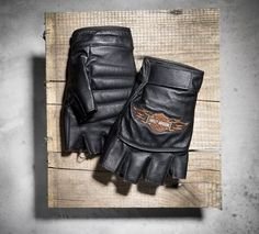 Harley Davidson black Leather fingerless gloves